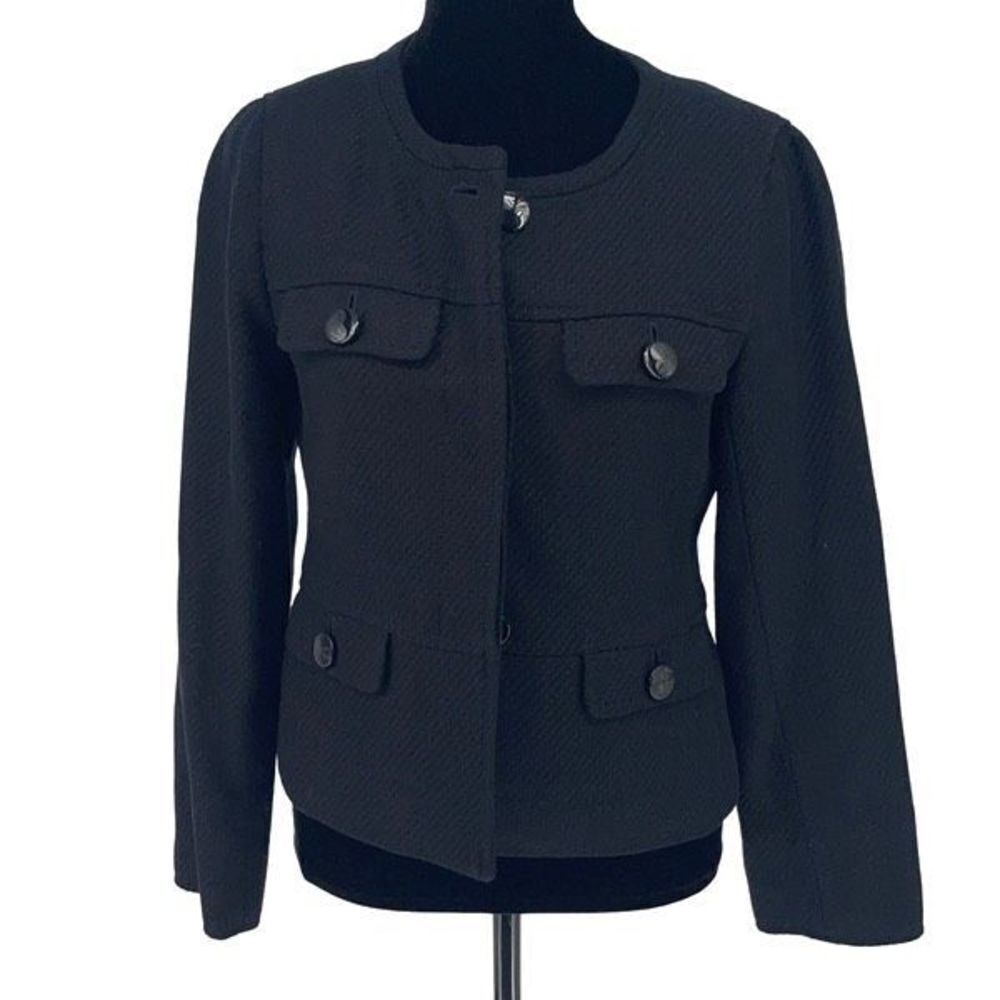 Talbots Womens Blazer Jacket Button Pocket Long Sleeve Lined Black Petite Small